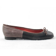 Ballerina da donna con fiocco in pelle nera e taupe tacco 1 - Misure disponibili: 32