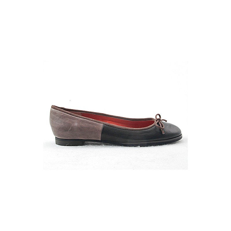 Ballerina da donna con fiocco in pelle nera e taupe tacco 1 - Misure disponibili: 32