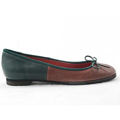 Ballerina da donna con fiocco in pelle cuoio e verde tacco 1 - Misure disponibili: 32