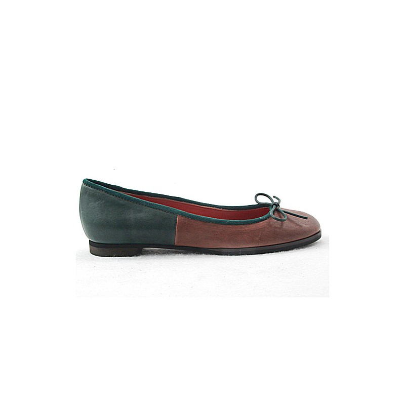 Ballerina in pelle colore cuoio+verde -  