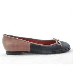 Ballerina da donna con fiocco in pelle blu e beige tacco 1 - Misure disponibili: 32