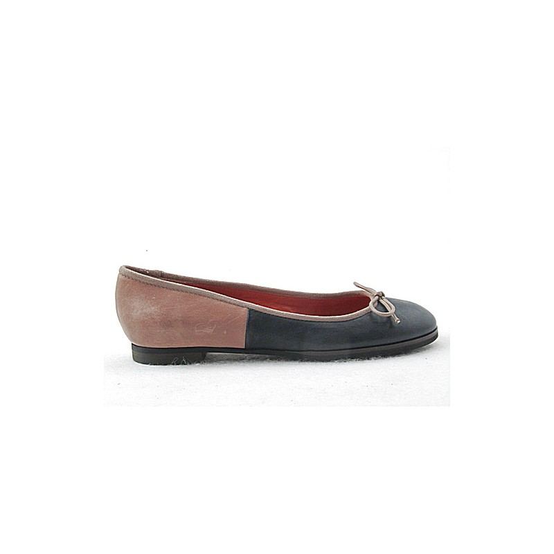 Ballerina da donna con fiocco in pelle blu e beige tacco 1 - Misure disponibili: 32