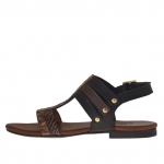Sandale pour femmes avec goujons en cuir noir et brun foncé imprimé python et cuir brun foncé imprimé serpent - Pointures disponibles:  32