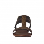Sandalia para mujer con tachuelas en piel negra y marron oscura estampada piton y piel marron oscura estampada serpiente - Tallas disponibles:  32