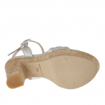 Sandale pour femmes avec courroie et pierres en cuir verni argent avec plateforme et talon 12 en liège - Pointures disponibles:  42