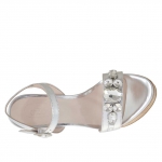 Sandale pour femmes avec courroie et pierres en cuir verni argent avec plateforme et talon 12 en liège - Pointures disponibles:  42