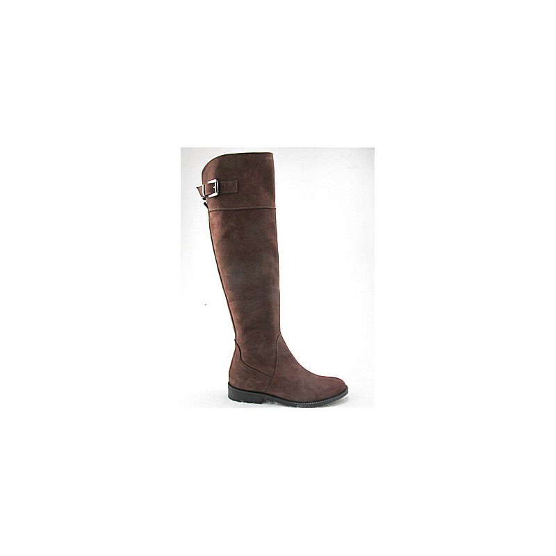 Kniehoher Damenstiefel mit Reissverschluss und Schnalle aus braunem Nabukleder Absatz 2 - Verfügbare Größen:  32