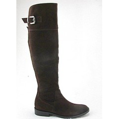Bota sobre la rodilla con cremallera y hebilla en gamuza marron tacon 2 - Tallas disponibles:  32