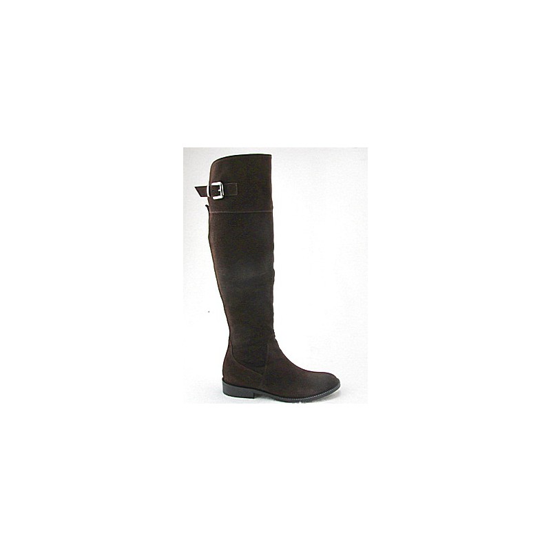 Kniehoher Stiefel mit Reissverschluss und Schnalle aus braunem Wildleder Absatz 2 - Verfügbare Größen:  32