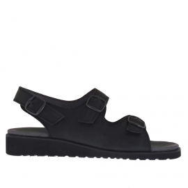 Men's sandal with three buckles in black leather  - Available sizes:  47