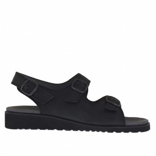 Sandalia para hombres con tres hebillas en piel negra - Tallas disponibles:  47
