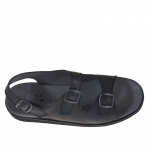 Sandalia para hombres con tres hebillas en piel negra - Tallas disponibles:  47