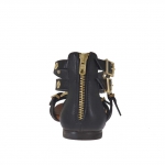 Woman's open shoe with zipper, straps, golden buckles and studs in black leather  - Available sizes:  32