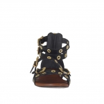 Woman's open shoe with zipper, straps, golden buckles and studs in black leather  - Available sizes:  32