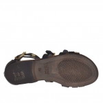 Woman's open shoe with zipper, straps, golden buckles and studs in black leather  - Available sizes:  32