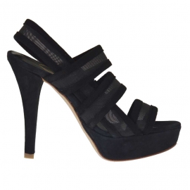 Sandalia para mujer con plataforma, 3 bandas y red en gamuza negra tacon 12 - Tallas disponibles:  42