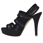 Sandale pour femmes avec plateforme, 3 bandes et tissu résille en daim noir talon 12 - Pointures disponibles:  42