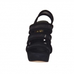 Sandale pour femmes avec plateforme, 3 bandes et tissu résille en daim noir talon 12 - Pointures disponibles:  42