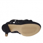Sandale pour femmes avec plateforme, 3 bandes et tissu résille en daim noir talon 12 - Pointures disponibles:  42