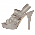 Sandalia para mujer con plataforma, 3 bandas y red en gamuza color barro tacon 12 - Tallas disponibles:  42