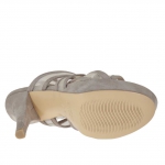 Sandalia para mujer con plataforma, 3 bandas y red en gamuza color barro tacon 12 - Tallas disponibles:  42