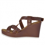 Sandale pour femmes avec plateforme en cuir brun talon compensé 9 - Pointures disponibles:  42