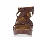 Sandale pour femmes avec plateforme en cuir brun talon compensé 9 - Pointures disponibles:  42