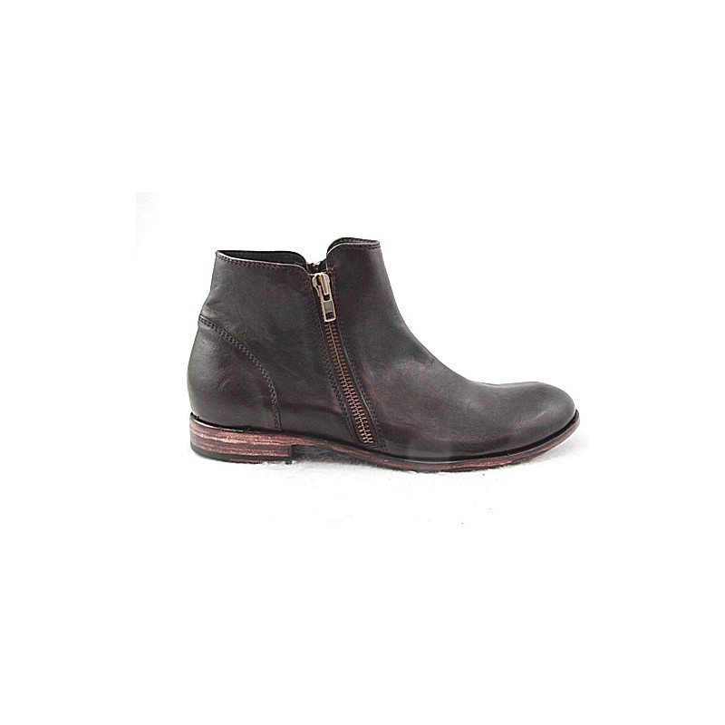 Bottes avec fermetures éclair pour hommes en cuir marron - Pointures disponibles:  50