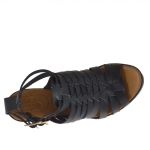 Sandalo da donna con listini intrecciati, 2 cinturini e plateau in pelle nera zeppa 9 - Misure disponibili: 42