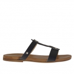Woman's open mules with studs in black leather - Available sizes:  42