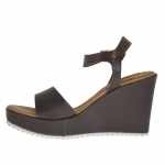 Sandale pour femmes en cuir brun foncé avec courroie, plateforme et talon compensé 9 - Pointures disponibles:  42
