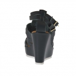 Sandale pour femmes avec plateforme et courroies entrecroisés en cuir vert sapin talon compensé 9 - Pointures disponibles:  42, 43