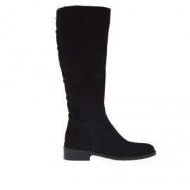 Woman's boot with zipper and back strap in black suede heel 3 - Available sizes:  32