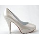 Damen Plattform Pump aus metallisiertem elfenbeimfarbe Leder mit Absatz 11