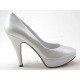 Damen Plattform Pump aus metallisiertem weißem Leder mit Absatz 11