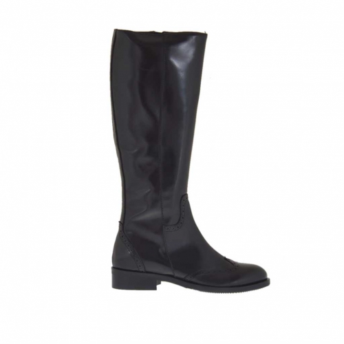 Woman's Oxford style boot with zipper in black leather heel 3 - Available sizes:  32