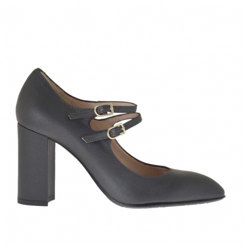 Woman's pump with two straps in gunmetal grey leather heel 9 - Available sizes:  42