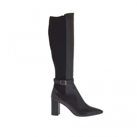 Stivale da donna con fibbia in pelle e tessuto elasticizzato nero tacco 8 - Misure disponibili: 42