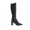Bottines pour femmes avec boucle en cuir et tissu élastique noir talon 8