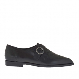 Chaussure fermée pour femmes en cuir et cuir imprimé noir avec boucle talon 1 - Pointures disponibles:  45