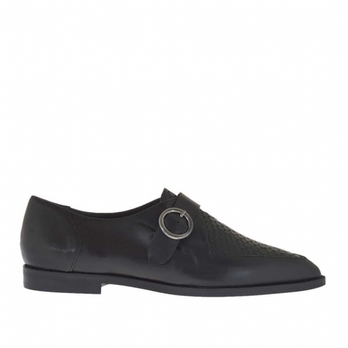 Zapato cerrado para mujer en piel y piel imprimida negra con hebilla tacon 1 - Tallas disponibles:  45