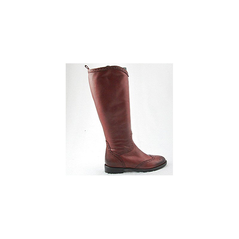 Bota para mujer con cremallera y diseño Brogue en piel color cuero tacon 2 - Tallas disponibles:  32