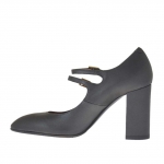 Woman's pump with two straps in gunmetal grey leather heel 9 - Available sizes:  42