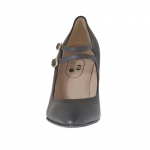 Woman's pump with two straps in gunmetal grey leather heel 9 - Available sizes:  42
