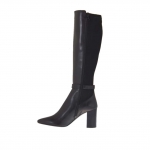 Woman's boot with buckle in black leather and elastic fabric heel 8 - Available sizes:  42