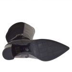 Woman's boot with buckle in black leather and elastic fabric heel 8 - Available sizes:  42