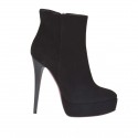Botines para mujer en gamuza negra con cremallera, plataforma y tacon 12