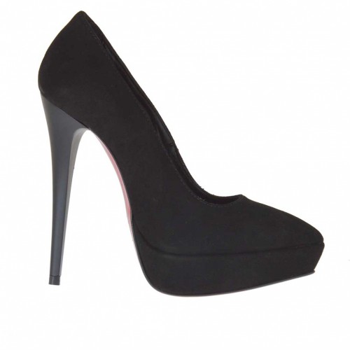 Decolté da donna in camoscio nero con plateau e tacco opaco 13  - Misure disponibili: 42