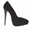 Zapato de salon para mujer en gamuza negra con plataforma y tacon opaco 13