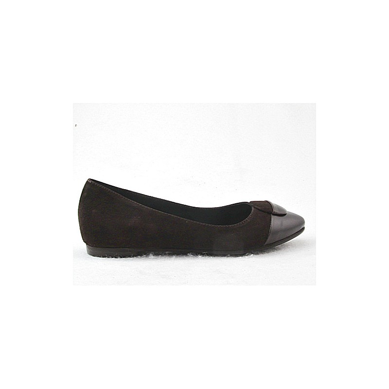 Ballerina with button in brown leather and suede heel 1 - Available sizes:  32